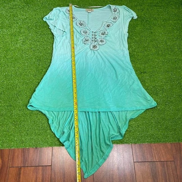 Vintage Y2K One World Beaded Neckline Asymmetrical Hem Blue Ombré Boho Glam - Picture 6 of 7